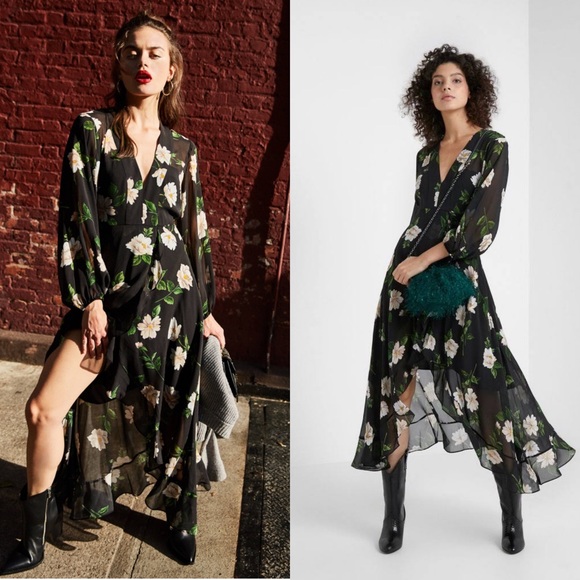 The Kooples Allure Ruffled Long Sleeve Floral Midi Dress sz 1 - Picture 2 of 12